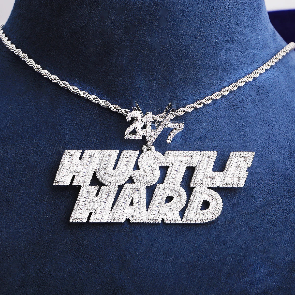Hustle Hard | VVS Diamond CZ 5AA+ Luxury 24/7 Bail Hip Hop Pendant Chain