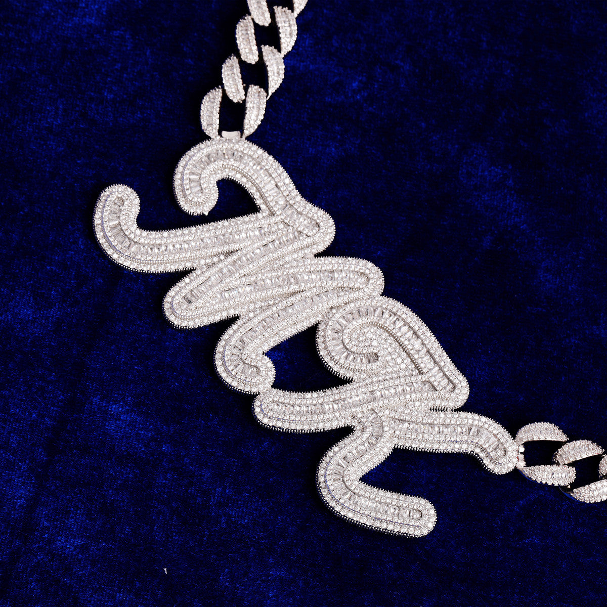 FrostBite | VVS Diamond CZ Iced Script Letter Baguette Nameplate Hip Hop Pendant