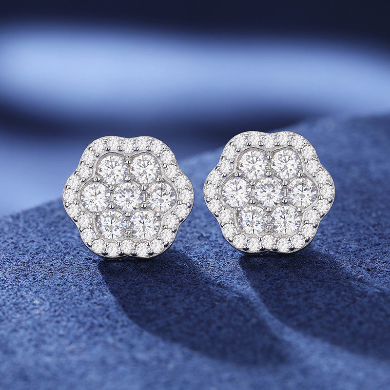Ice Flower | Luxury 925 Solid Sterling Silver Moissanite Diamond Flower Stud Earrings