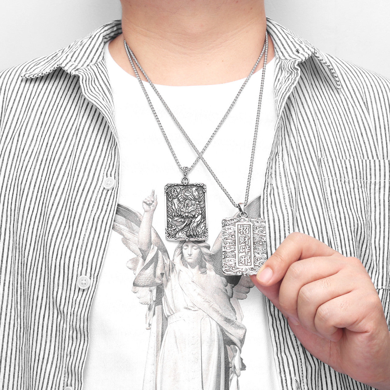 Mens 316L No Fade Stainless Steel Ancient Chinese Mythical Beast Pendant Chain Necklace