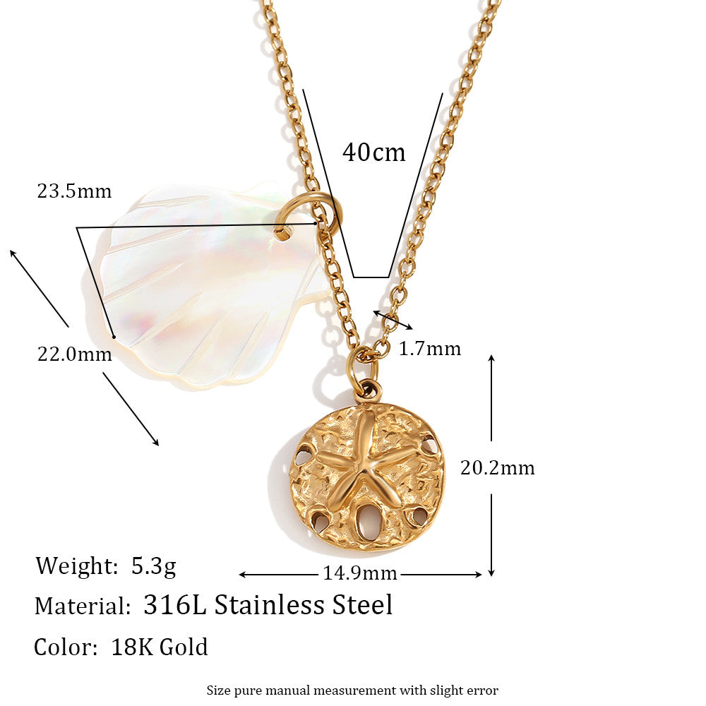 18k Gold Stainless Steel Waterproof Sea Animals Starfish Dolphin Mother Of Pearl Necklaces