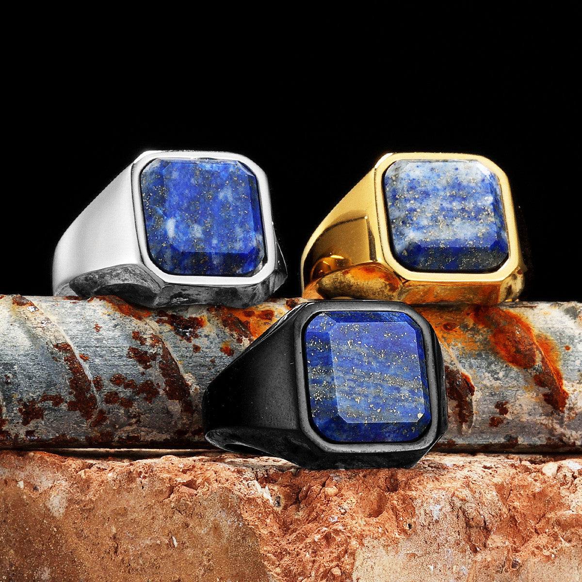 The Galaxy | 14k Gold Black over No Fade Stainless Steel Interstellar Starry Sky Men Rings