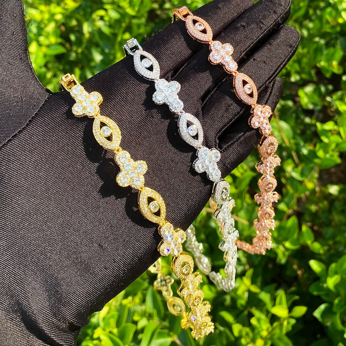 The Power | VVS Diamond CZ Cluster Stone Cross Evil Eye Link Hip Hop Chain