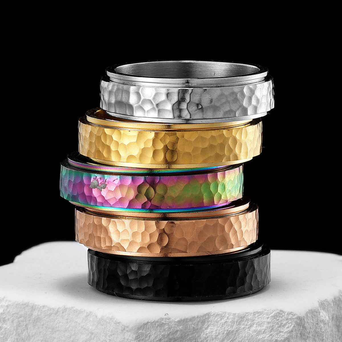 Meteorite | 316L No Fade Stainless Steel Fidget Spinner Style Street Style Rings