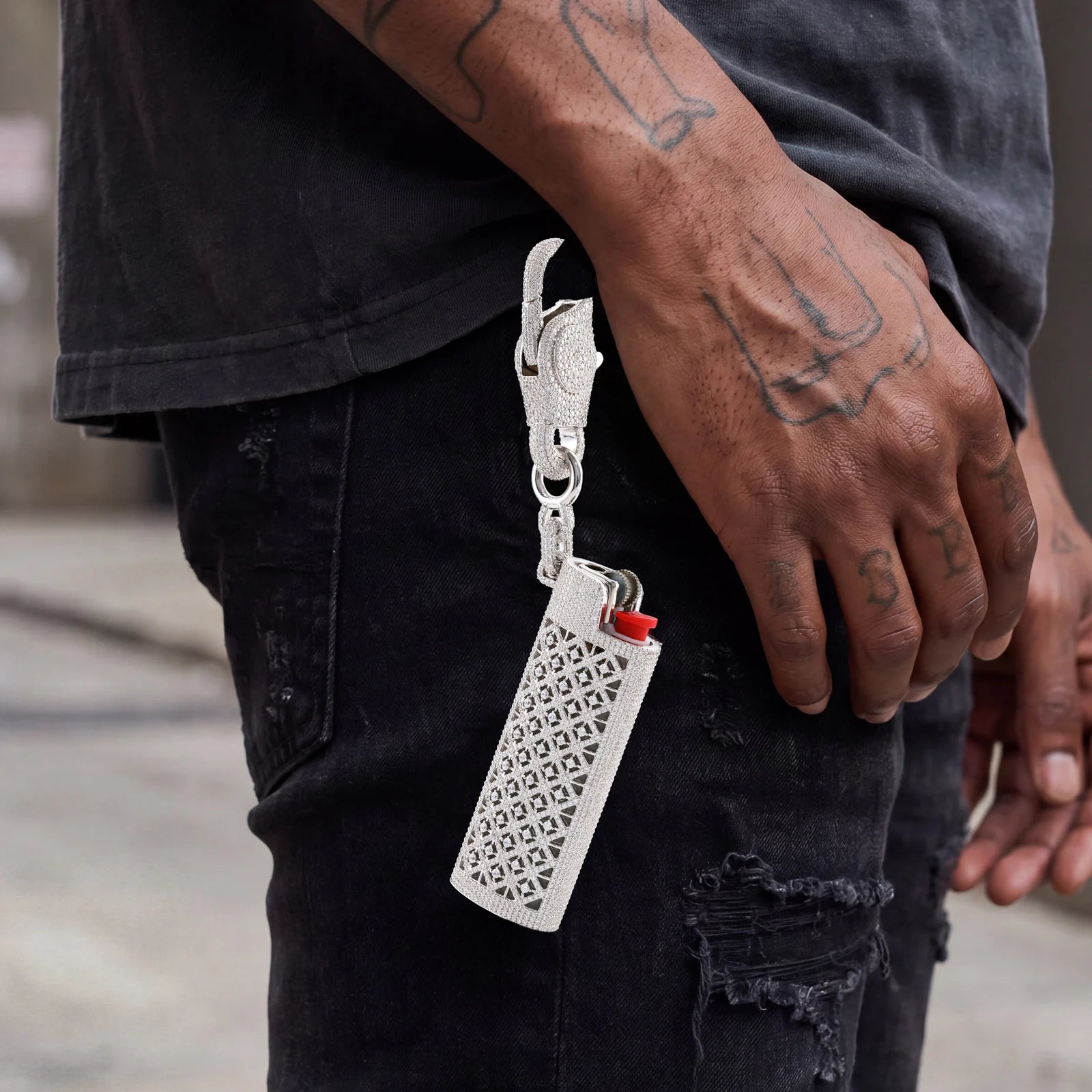 Hot Ice | Iced Blinged Out Lighter Cover VVS1 Moissanite Diamond 925 Silver Wallet Chain