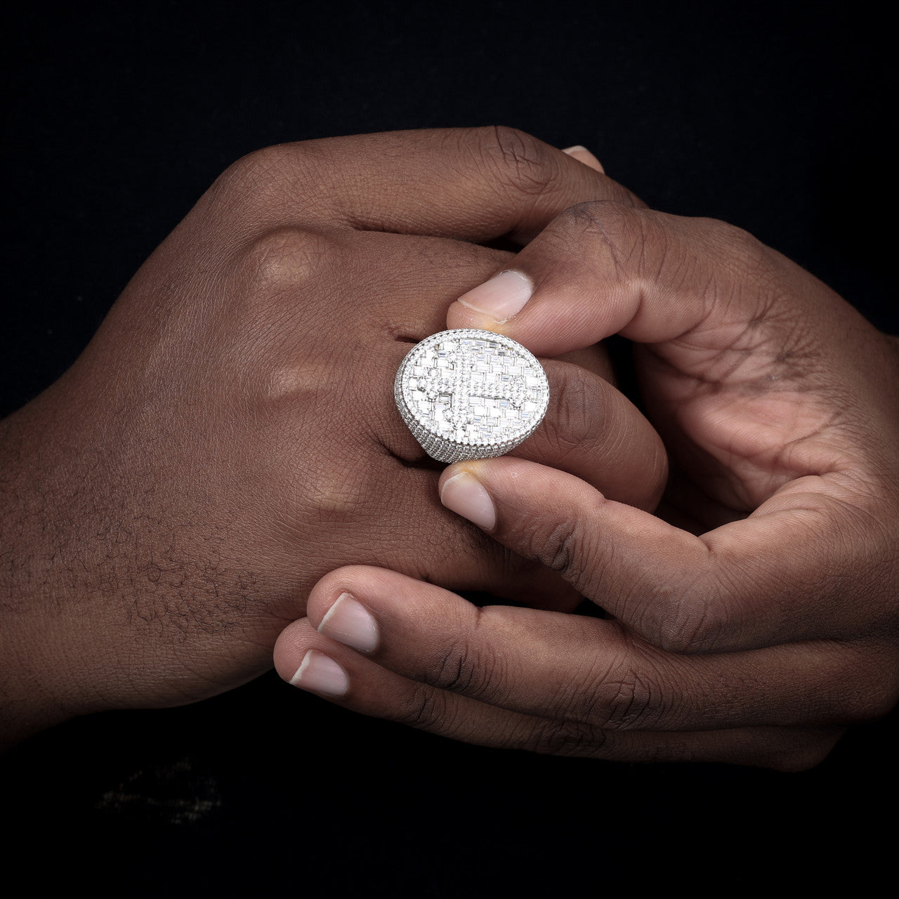 Men's Iced Blinged Out Baguette Sterling Silver Full Moissanite Diamond Cross Ring