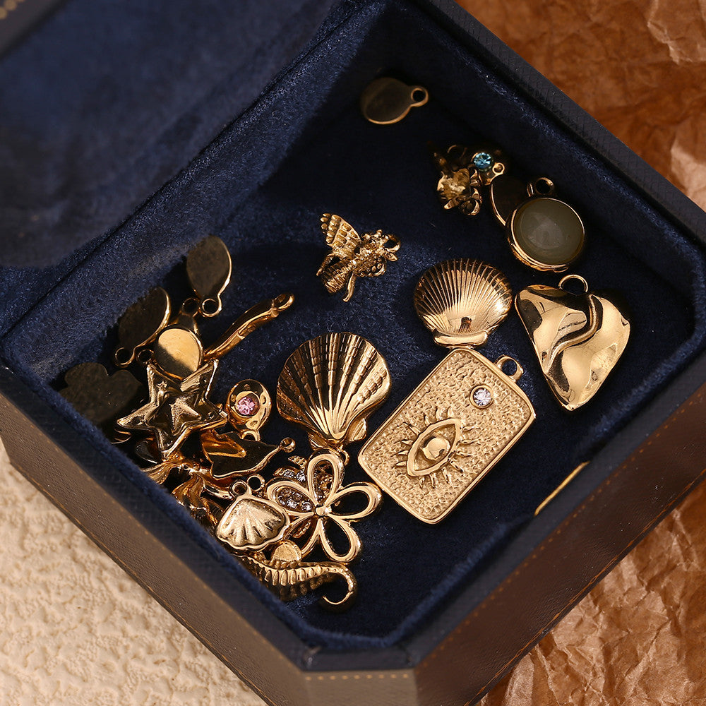 Women's Natural Stone DIY Necklace Waterproof 14k Gold Plated Stainless Steel Small Charms Pendants