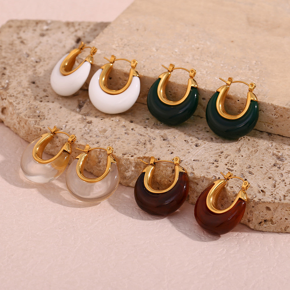 316L Silver Stainless Steel 18k Gold Tarnish Free Multiple Colors Acrylic Hoop Earrings