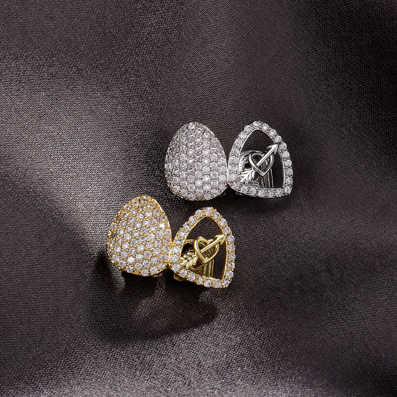 Game Spitta | Love Heart Arrow Double Tooth VVZ Damond CZ Hip Hop Teeth Grillz