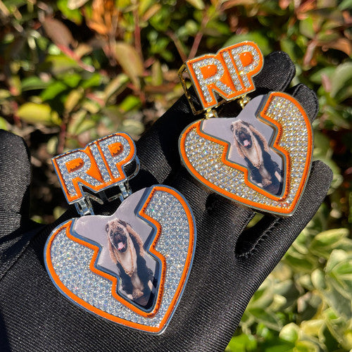 Custom Made Broken Heart Rip Bail Bling Hip Hop Pendant Chain Necklace