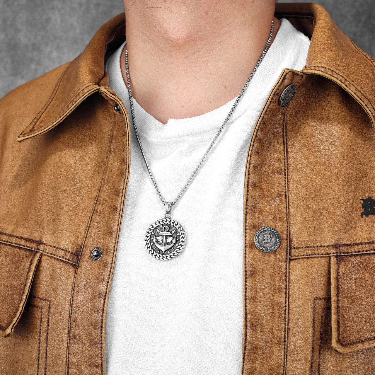 Cuban Link Anchor | 316L Solid Stainless Steel Round Anchor Helm Pendant