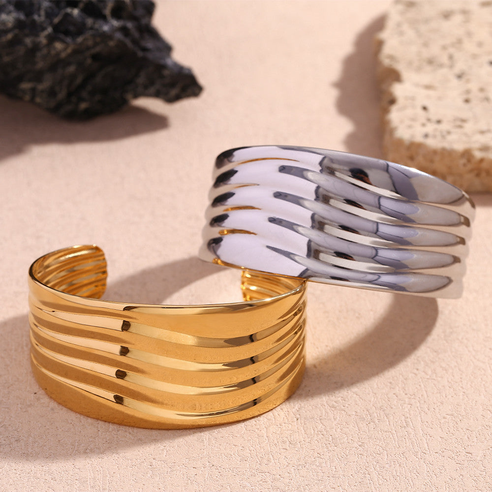 The Wave | Multi Layered 18k Gold Over Stainless Steel no Fade Bangle Bracelet