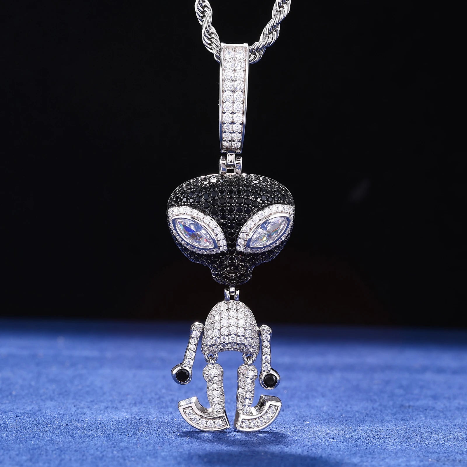 I Am A Martian | VVS Diamond CZ Alien Iced Bling Out Moissanite Solid 925 Silver Pendant