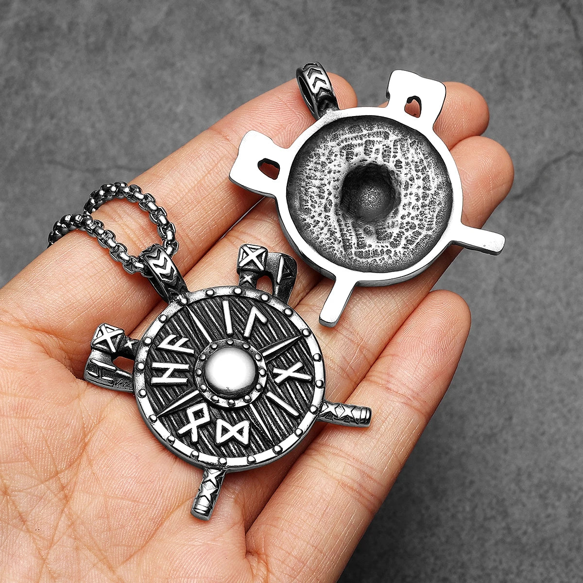 Retro Shield | 316L No Fade Solid Stainless Steel Viking Rune Shield Street Style Pendant