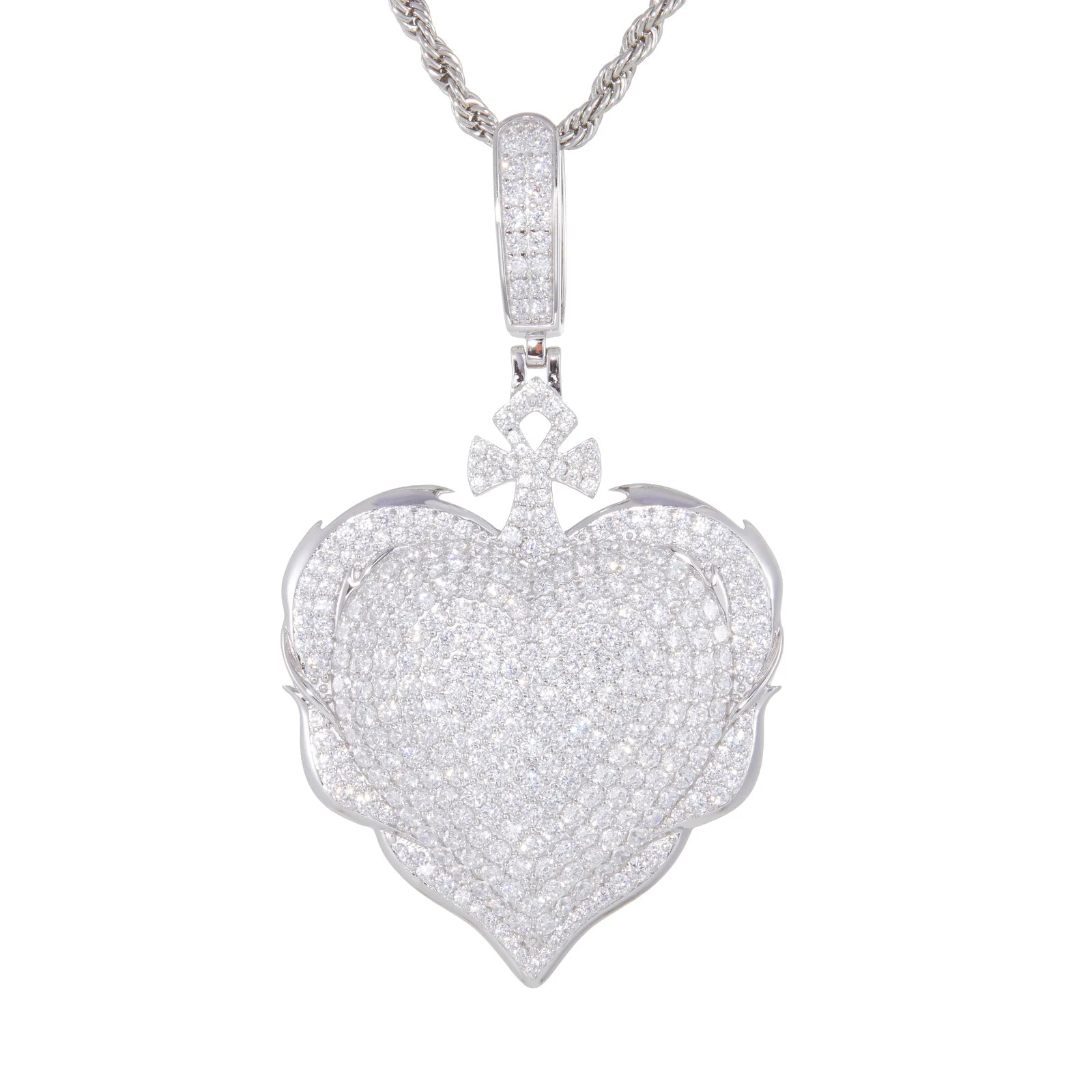 Protected Heart | VVS Moissanite Diamond 925 Silver Ankh Cross Heart Pendant Necklace