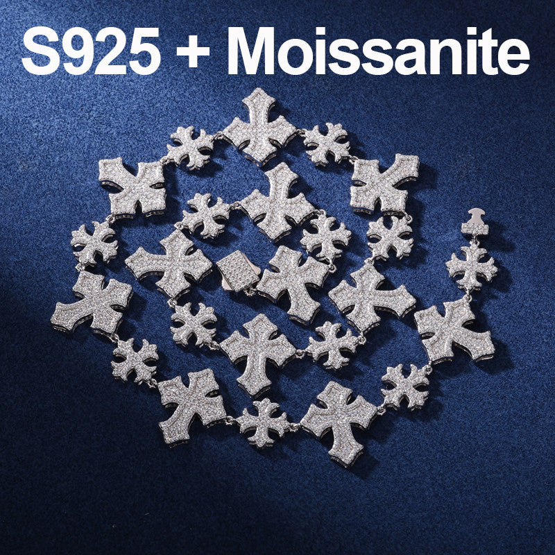 Crossed Link | Solid 925 Sterling Silver Moissanite Diamond Cross Link Hip Hop Chain