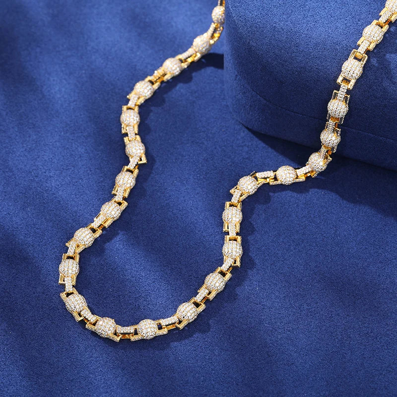 Ball N Chain | Solid 925 Silver Moissanite Iced Blinged Out Ball Link Hip Hop Chain Bracelet Set
