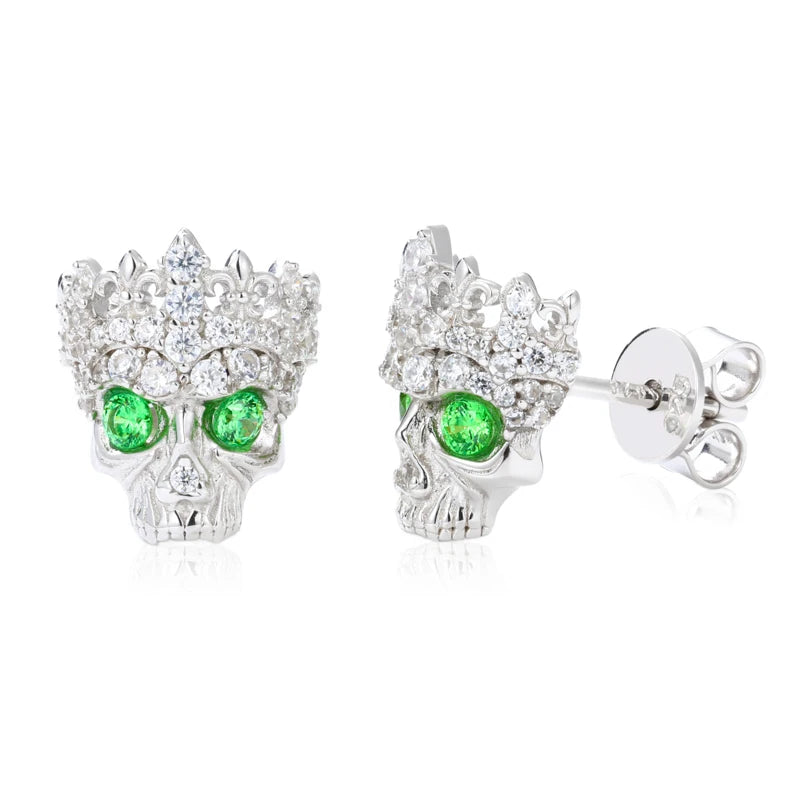 The Undead | Fleur De Lis Crown Skull Head Hip Hop Moissanite Diamond 925 Earrings