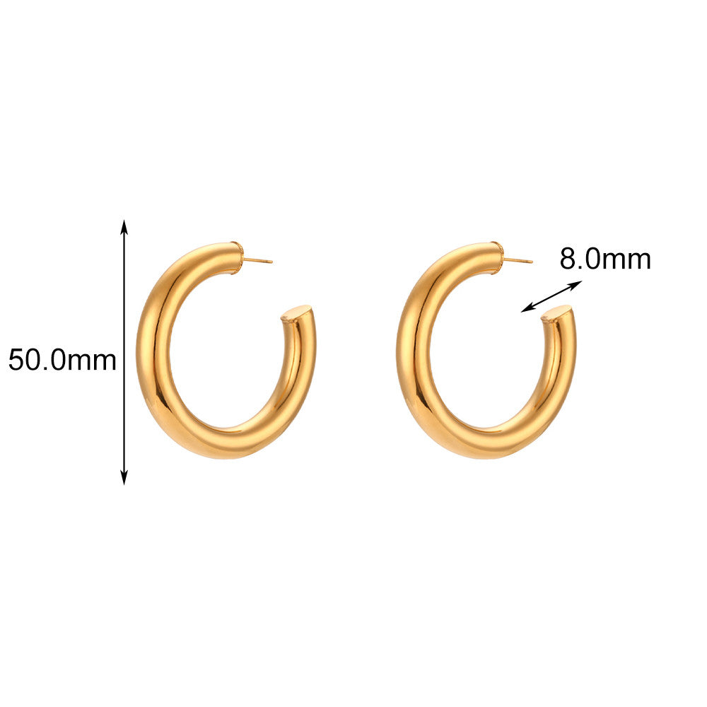 36MM 50MM 18K Gold Waterproof Stainless Steel Hypoallergenic Hollow Hoop Earrings