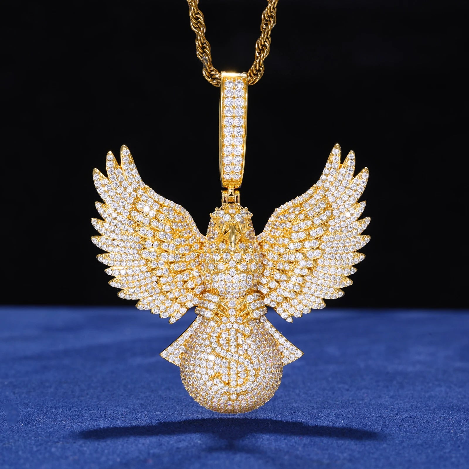 Fly High | Moissanite Diamond 925 Silver Soaring Eagle Holding Money Bag Iced Pendant