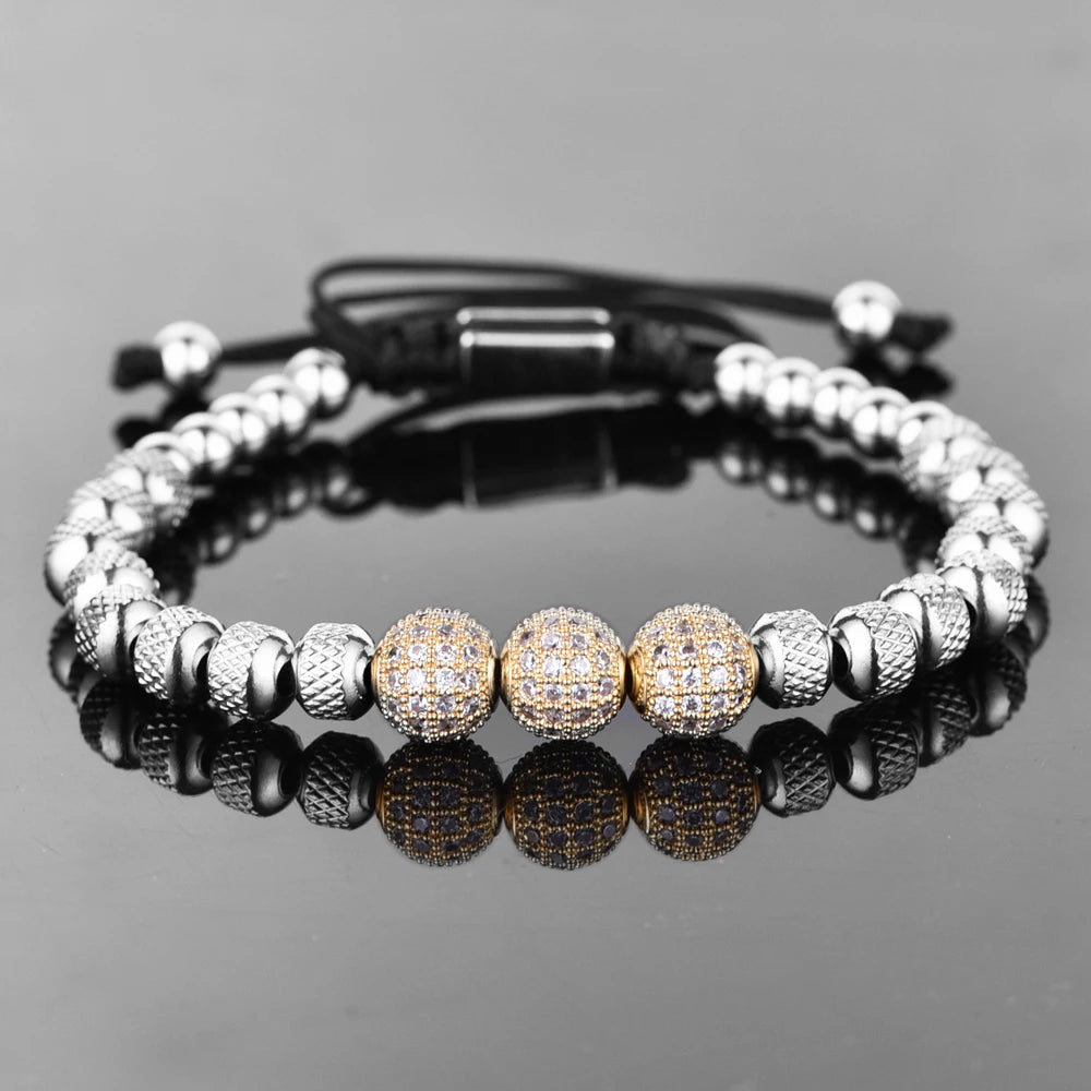 Iced Balls | Luxury VVS CZ Diamond Pave Setting Blue Iced Stainless Steel Bracelets
