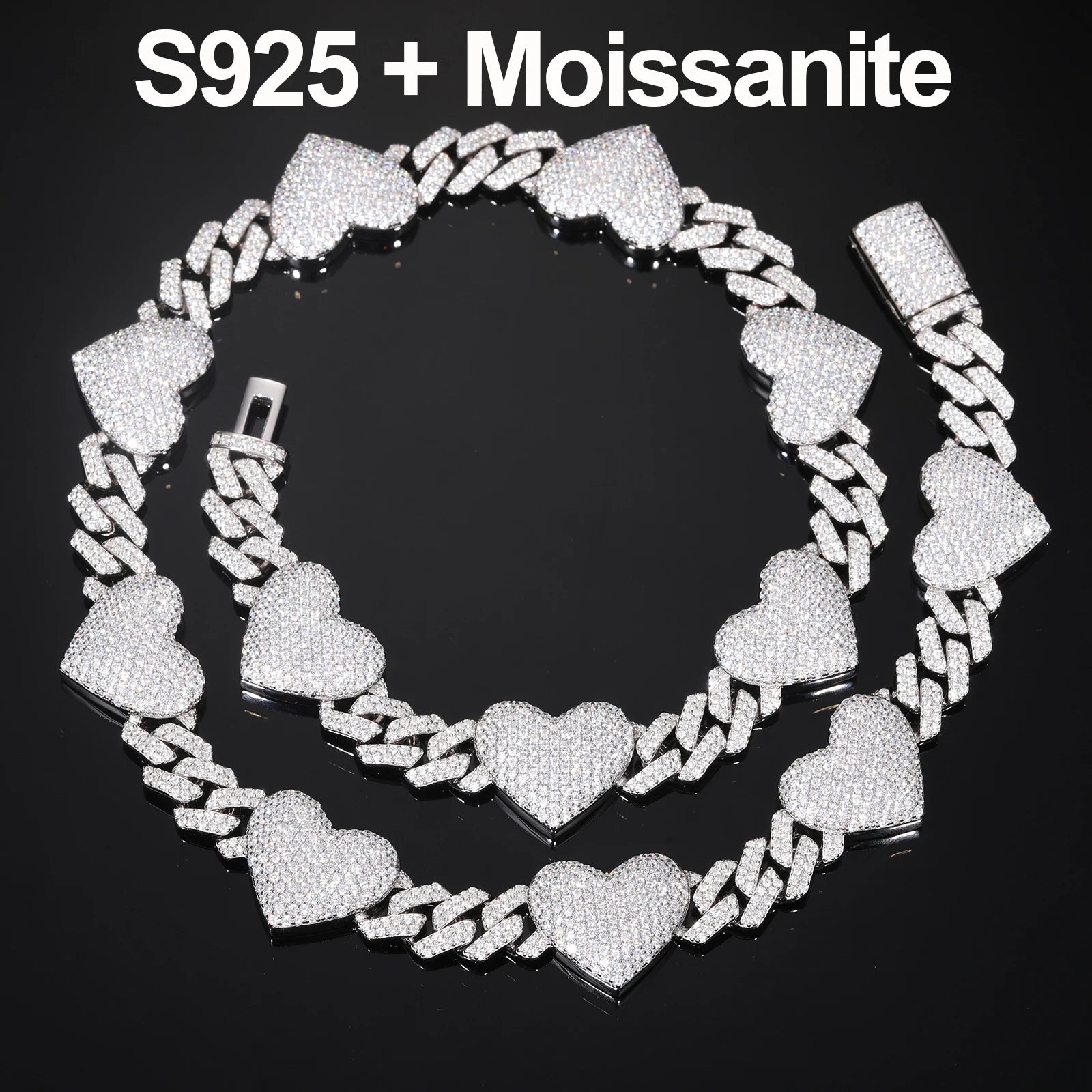 VVS Cuban Heart | Solid Silver Moissanite Diamond Cuban Link Heart Chain Necklace