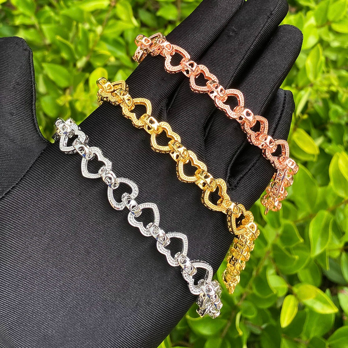 Heart To Heart | Ladies Albert Clasp 24k 925 Silver Rose Gold Heart Link Bracelet