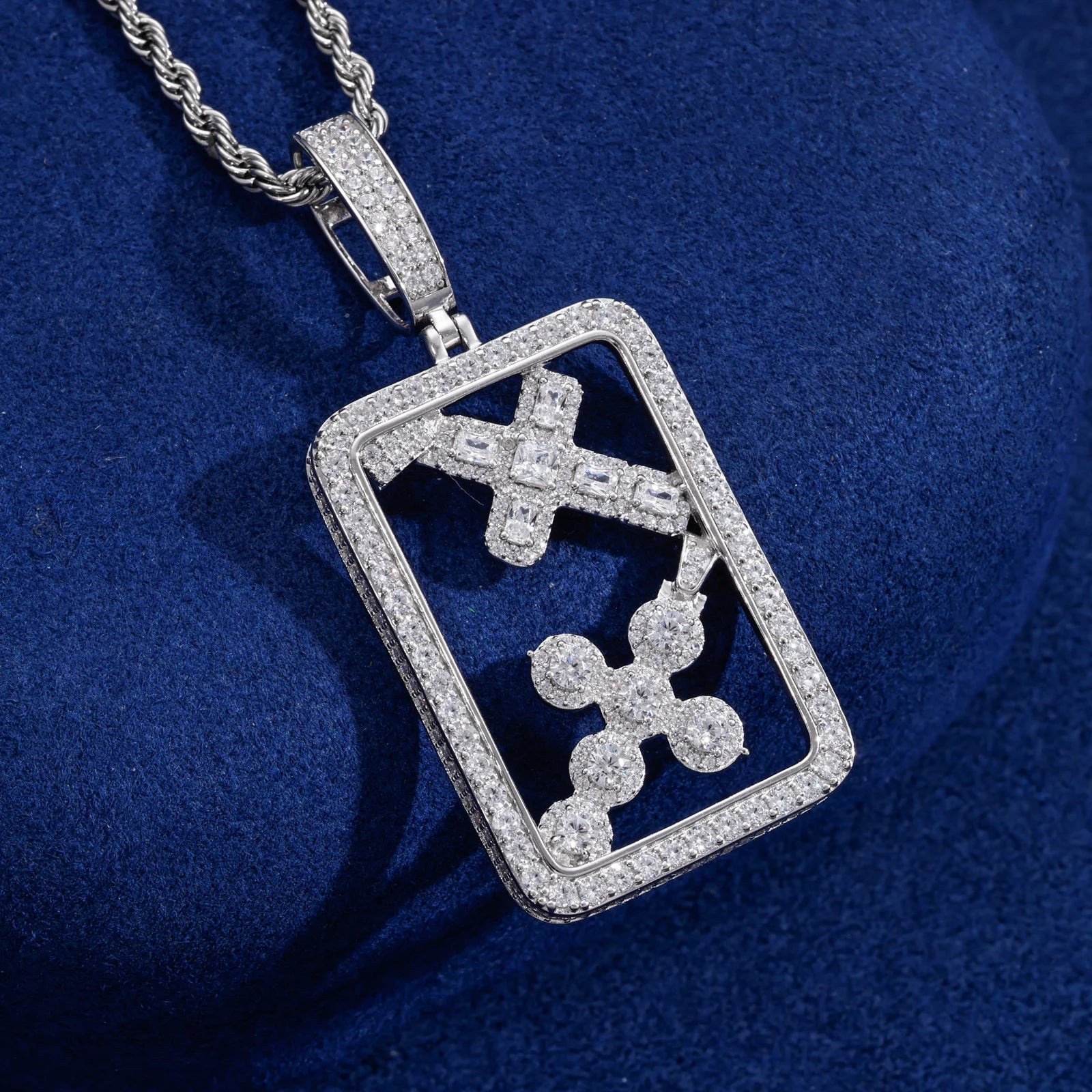Boxed Double Cross | 925 Sterling Silver Moissanite Iced Blinged Out Cross Pendant
