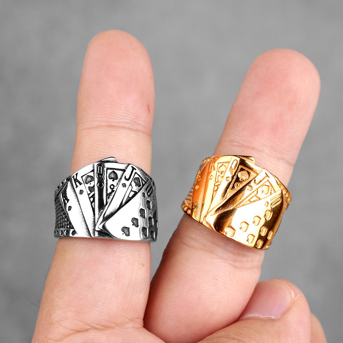 Straight Flush | 316L No Fade Stainless Steel Poker Hand Hip Hop Rings