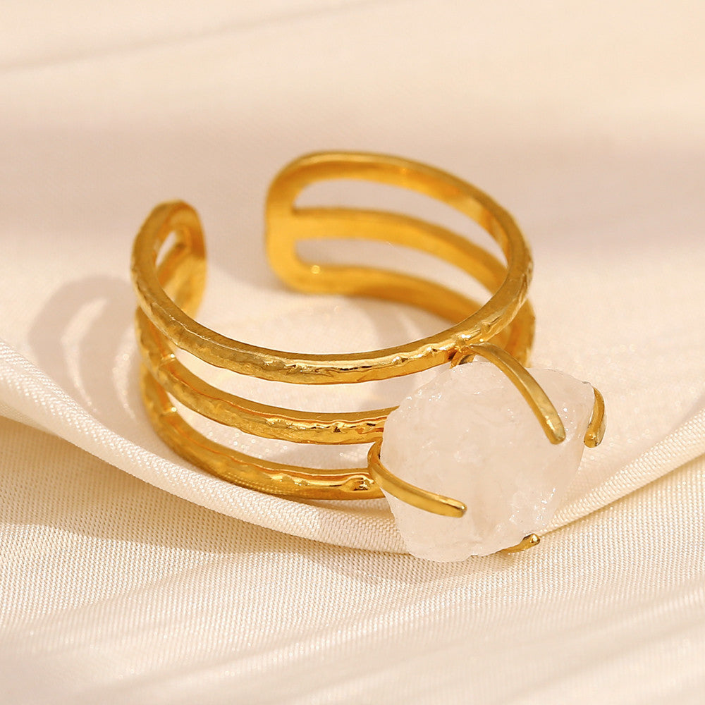 18k Gold Three Layers White Crystal Stainless Steel Waterproof Tarnish Free Rings