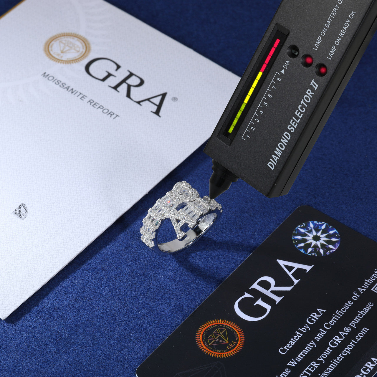 Moissanite Diamond Baguette Custom Initial Letter Heart Sterling Silver Hip Hop Rings