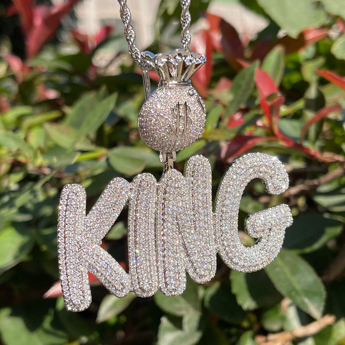Secure The Bag | Iced Script Letters Money Bag Custom Hip Hop Pendant
