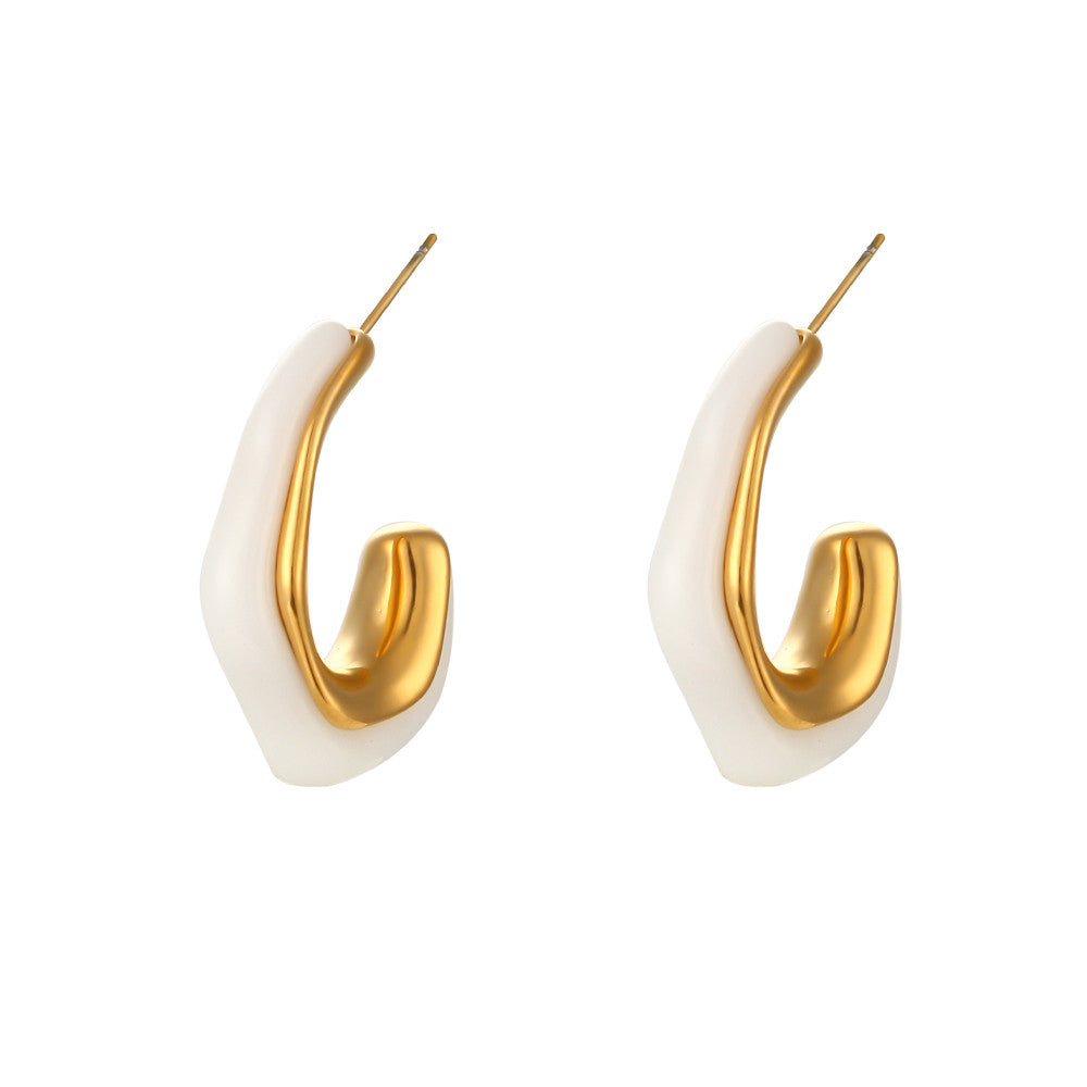 18k Gold Stainless Steel Tarnish Free Resin Crystal Hoop Earrings