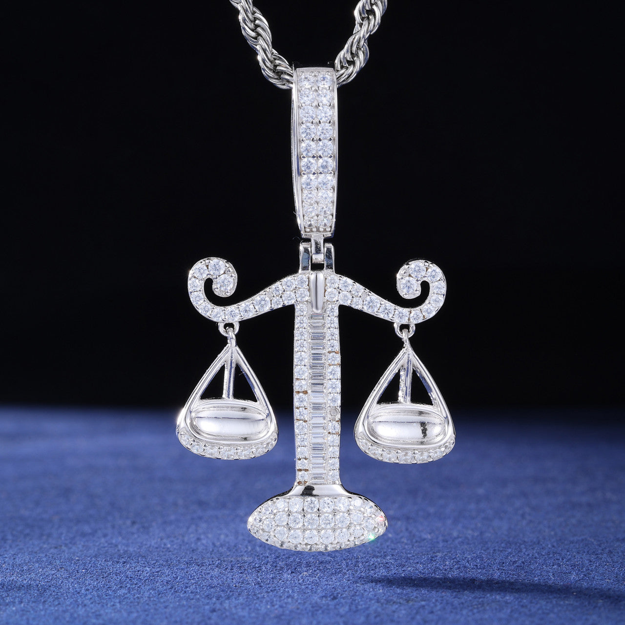 The Balanced | Solid Sterling Silver Libra Scale Moissanite Diamond Hip Hop Pendant