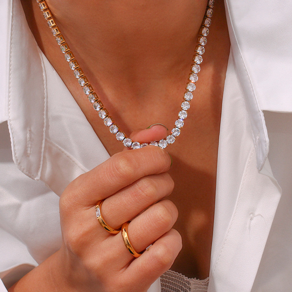 Shiny Luxury | 18k Gold Stainless Steel No Fade 2mm - 5mm Diamond CZ Tennis Chain Necklaces