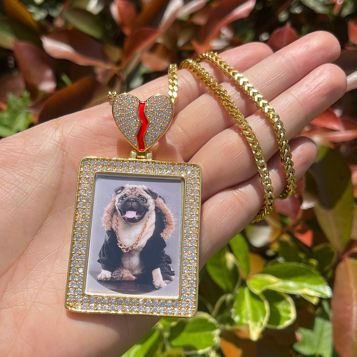 Cherished Moment | Broken Heart Bail Iced Custom Photo Picture Pendant