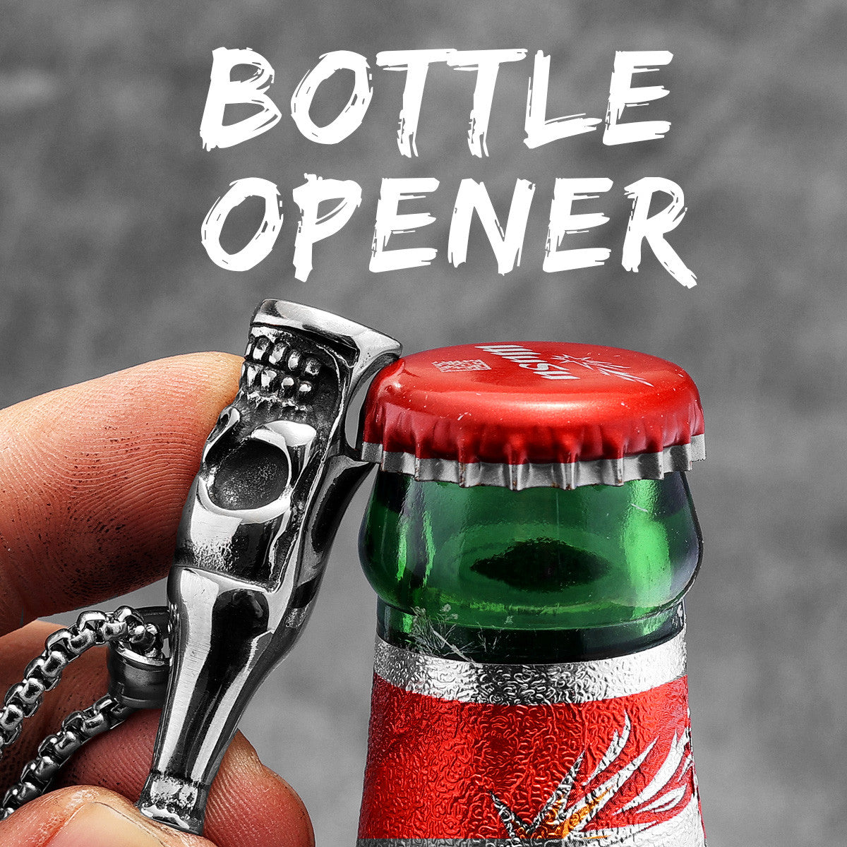 Can Beer Bottle Opener | 316L No Fade Stainless Steel Gothic Skull Streetwear Pendant
