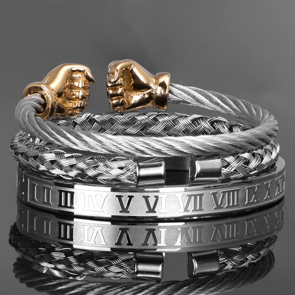 Mens Luxury No Fade Stainless Steel Iced Blinged Out 3 Piece Bracelet Set Combos