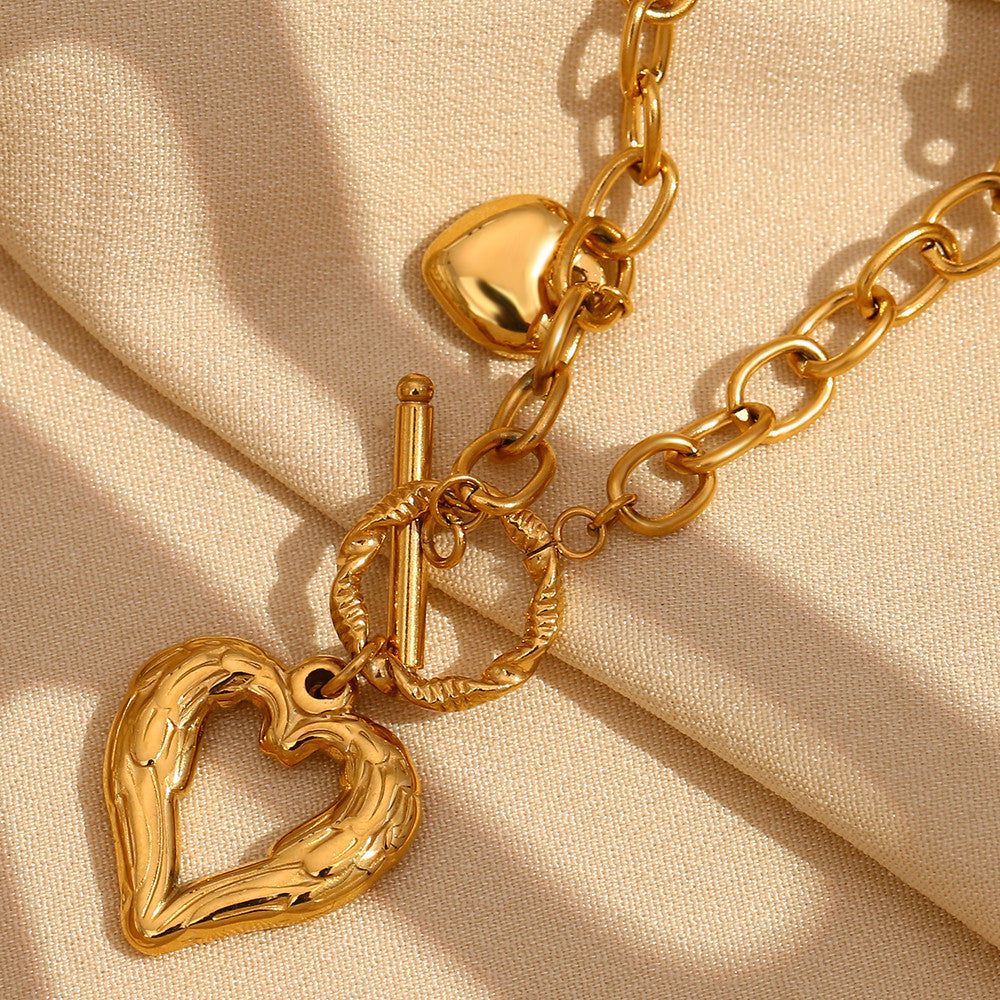 18k Gold Stainless Steel Large O-chain OT Buckle Heart Necklace