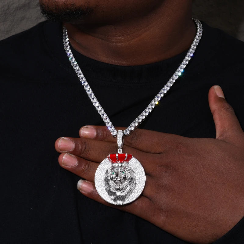 True King | Solid 925 Silver Moissanite Diamond Iced Blinged Out King Lion Pendant