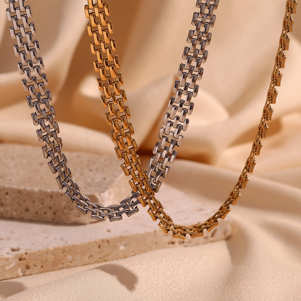 Ladies Silver 18k Gold Stainless Steel Waterproof Watch Bracelet Chain Necklace Set