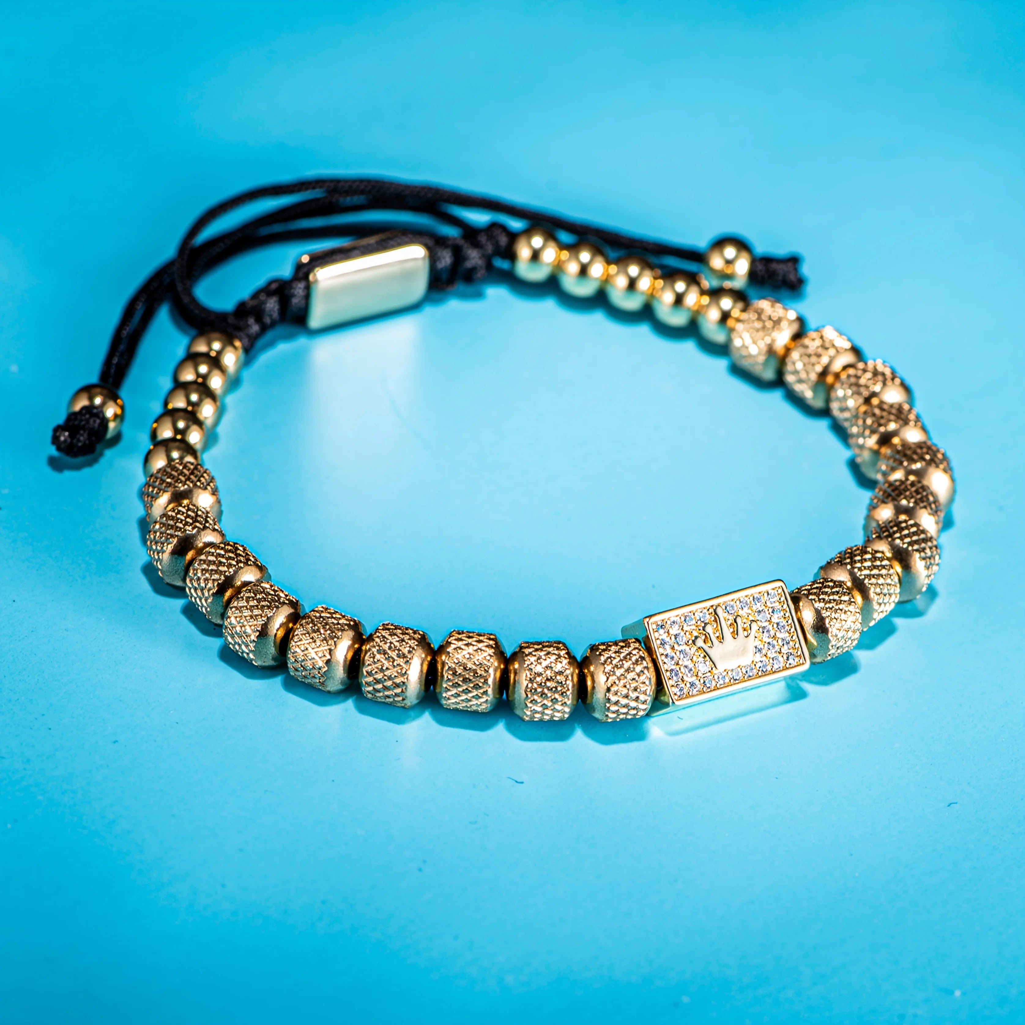 Throne | VVS Diamond CZ Micro-Set Luxury Stainless Steel 18k Gold Bead Bracelet