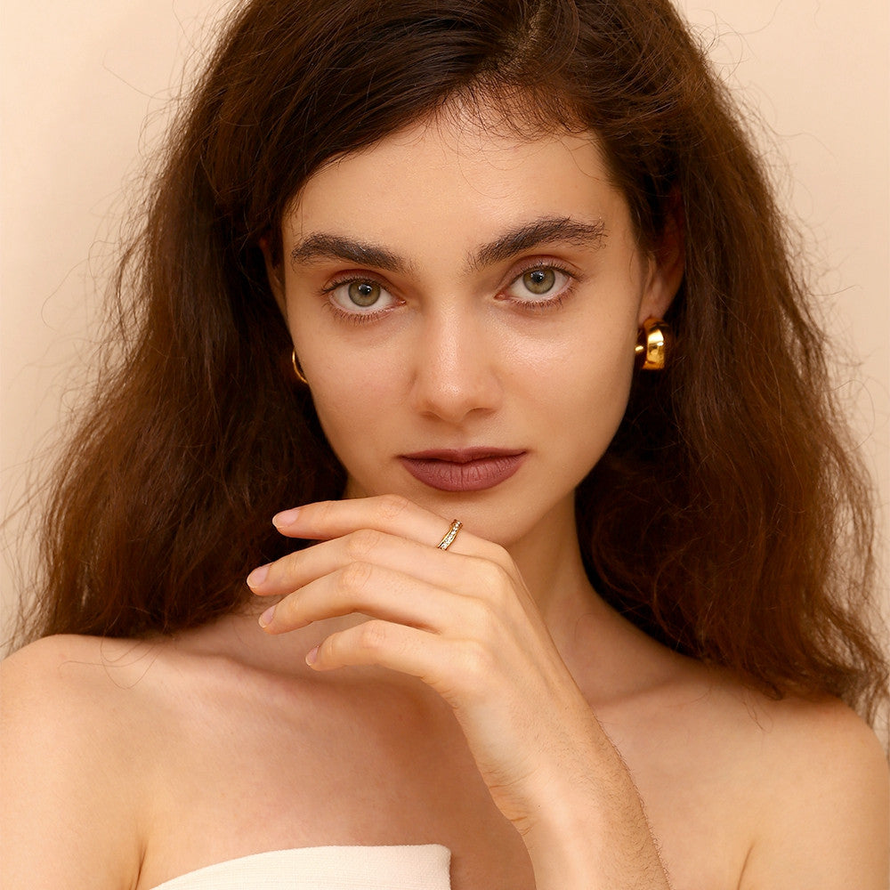 Women's Irregular Wave Pattern CZ Stone 18k Gold Silver No Fade Waterproof Rings