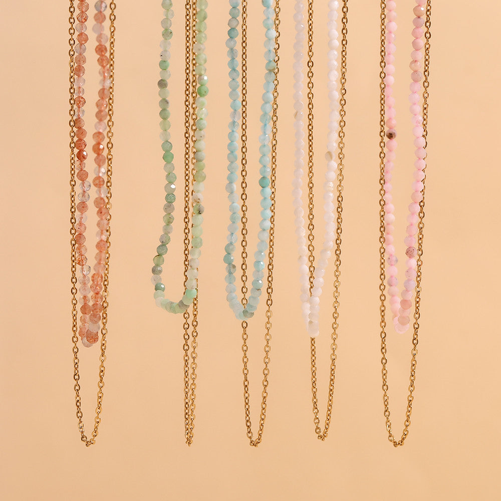 18k Gold Tarnish Free Amazonite O-Shaped Double Layer Stainless Steel Necklace