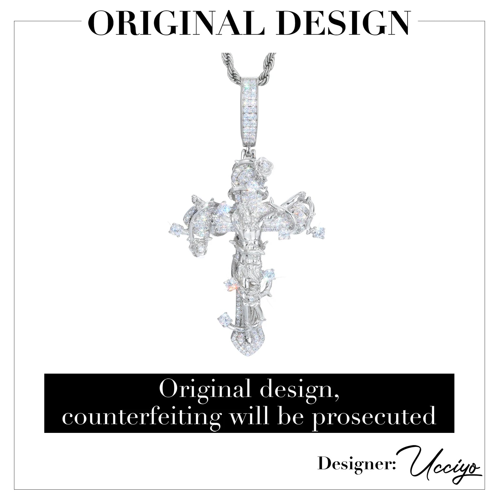 Thorns of Salvation | Original Design Iced Blinged Out 925 Moissanite Diamond Cross