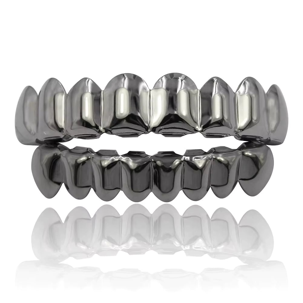 Full Mouth 8 Tooth 14k Gold Silver Black Hip Hop Teeth Grillz Set Top Bottom