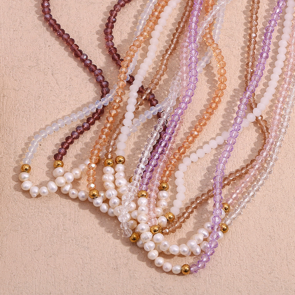 18k Gold Freshwater Pearl Handmade Necklace Waterproof Stainless Steel Necklace