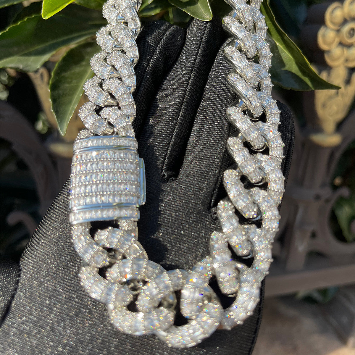Baguette Cascade | 24k Gold 925 Flooded Ice Prong Set Cuban Link Chain