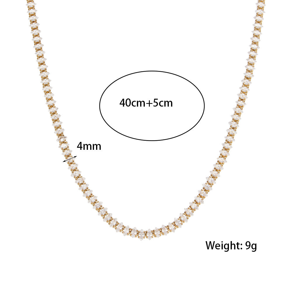 Ladies 18k Gold Waterproof Stainless Steel Marquise Oval CZ Tennis Necklace Bracelet Set