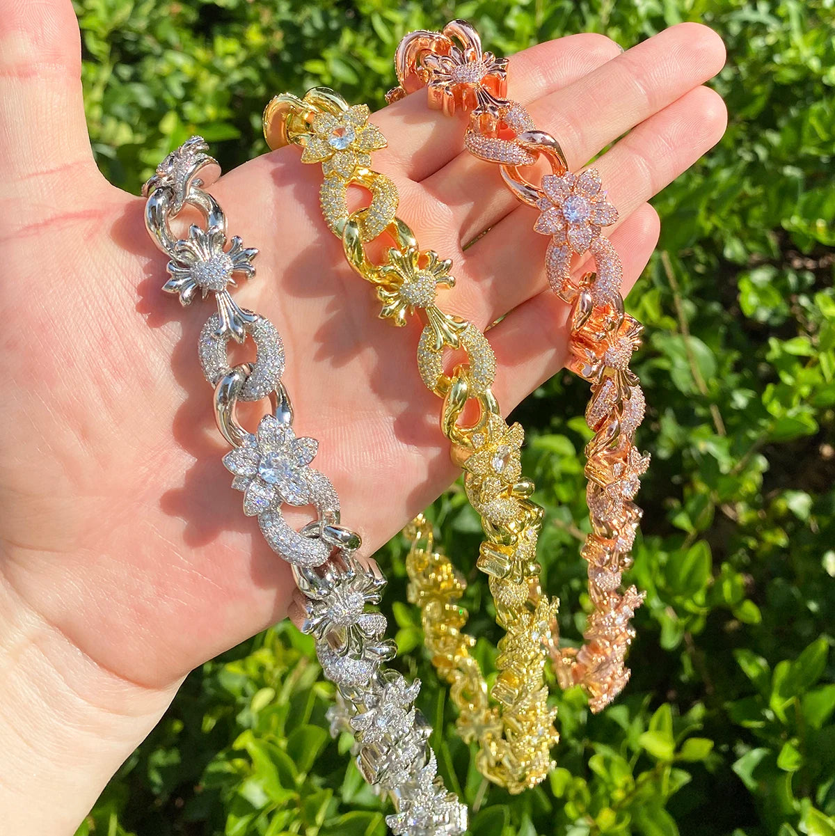 Fleur De Lis Cross | VVS Diamond CZ Flower Cross Hip Hop Cuban Link Chain